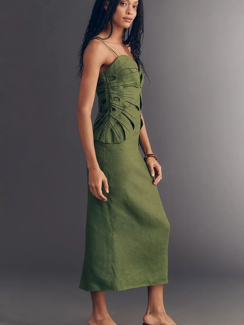 Farm Rio Linen Monstera Leaf Midi Dress - Picture 2 of 4